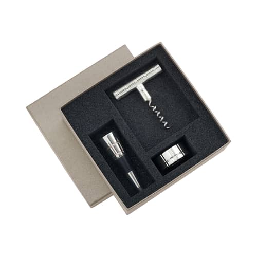 Coffret Oenologie Graphik argent métal / 3 pièces - Christofle - Argent - Fonte, Métal argenté, Silicone