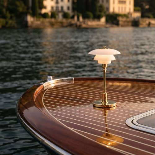 Lampe sans fil rechargeable PH 1/1 LED - Louis Poulsen - Laiton / Blanc - Laiton, Verre soufflé bouche