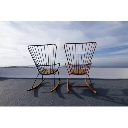 Paon Rocking chair metal green natural wood / Metal & bamboo - Houe - Fir tree green - Bamboo, Powder-coated steel