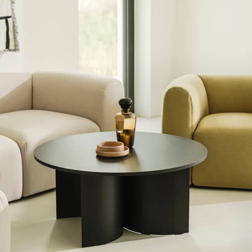 Table basse Gavo bois noir / Ø 95 x H 44 cm - NOO.MA - Noir volcan - Acier, MDF plaqué frêne certifié FSC