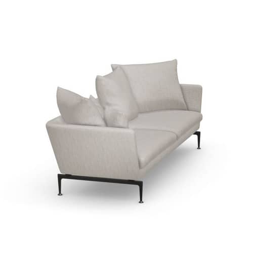 Canapé droit Suita tissu beige / Coussins pointus - 3 places / L 233 cm / Seconde vie - Vitra - Pierre (tissu Corsaro) / Pieds noirs - Aluminium injecté, Fibre polyester, Métal, Mousse polyuréthane, Tissu