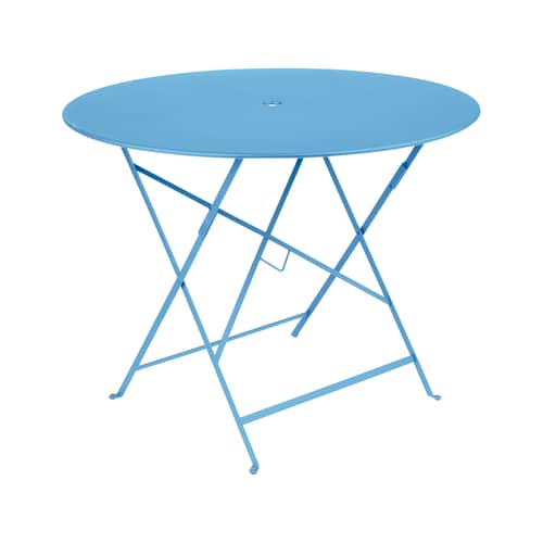 Table pliante Bistro métal bleu / Ø 96 cm - 5 personnes / Trou parasol - Fermob - Bleu Maya - Acier laqué
