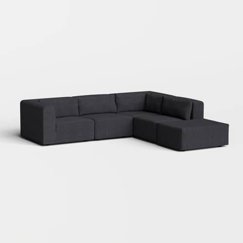 Lounge Sessel Bridge textil grau / Zentrales Modul für ein modulierbares Sofa - TIPTOE - Grau Schiefergrau & Schiefergrau - Holz, Schaumstoff, Wollstoff