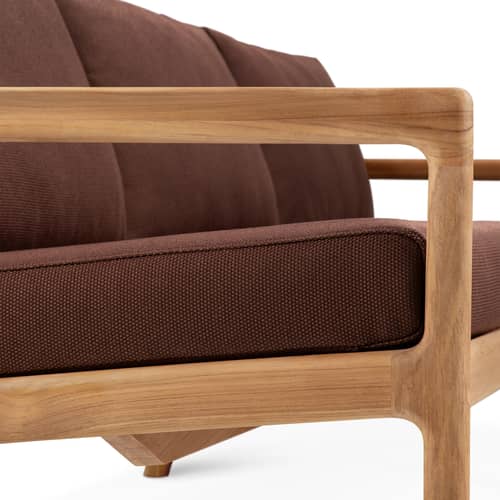 Canapé de jardin 3 places Jack Outdoor / L 265 cm - Teck - Ethnicraft - Bordeaux - Mousse, Teck massif, Tissu polypropylène