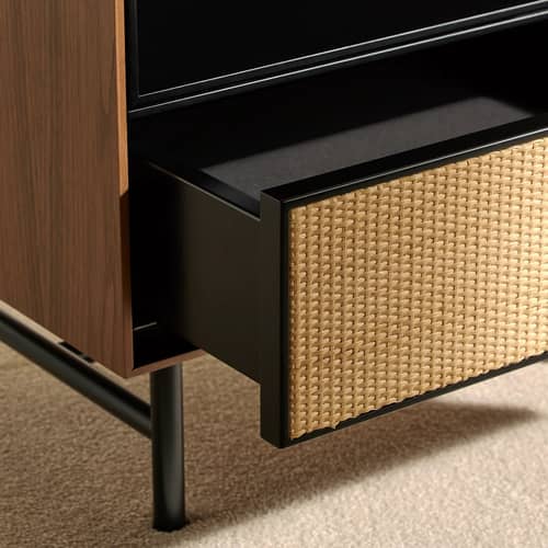 Nachttisch Essence holz braun / Rattan - Maison Sarah Lavoine - Walnuss & Schwarz - Metall, Nussbaumfurnier, Rattankern
