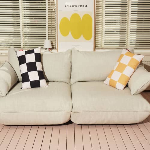Outdoor-Kissen King OUTDOOR textil gelb / 66 x 40 cm - Fatboy - Checkmat / Gelb - Dacron®-Faser, Polyester-Gewebe