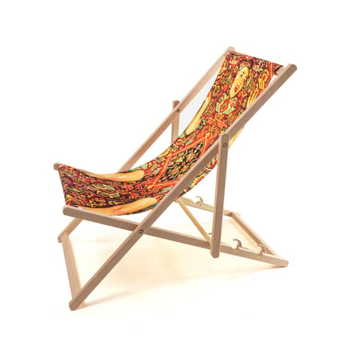 Toiletpaper Reclining folding sun lounger wood multicoloured / Lady on carpet - Seletti - Lady on carpet - Natural beechwood, Polyester