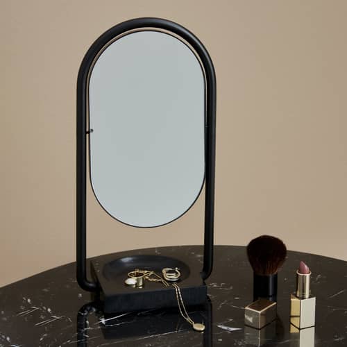Specchio da appoggiare Angui metallo nero / Marmo - L 17,2 x H 35 cm - AYTM - Nero / Marmo - Acciaio, Marmo, Vetro