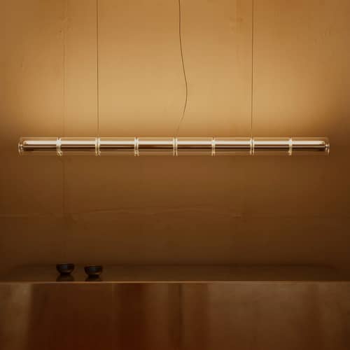 Suspension Luce Cilindrica S1 verre transparent / L 167 cm - Flos - L 167 cm - Aluminium poli, Verre borosilicaté