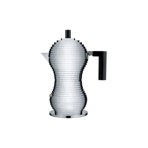 Cafetière italienne Pulcina noir métal / 3 tasses - Alessi - Chromé / Noir - Fonte d\'aluminium, Plastique
