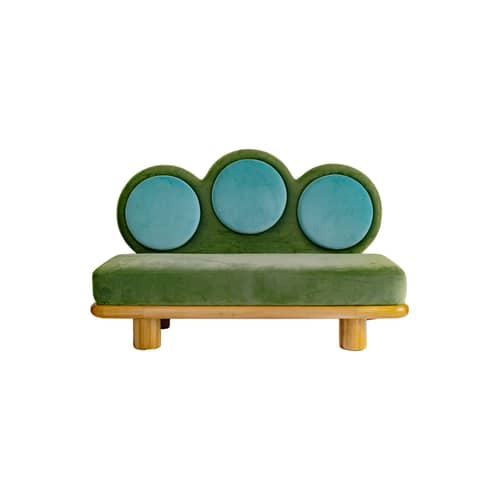 Canapé droit  tissu vert / 3 places - L 170 cm - COLORTHERAPIS - Bleu, vert / Chêne - Chêne massif, MDF, Mousse, Velours