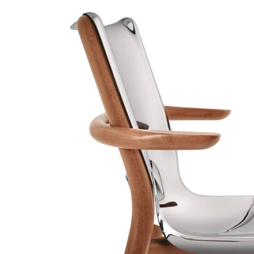 Fauteuil Poêle Collection métal / By Philippe Starck - Alessi - Acier poli / Hêtre teinté brun - Acier inoxydable poli miroir, Hêtre teinté