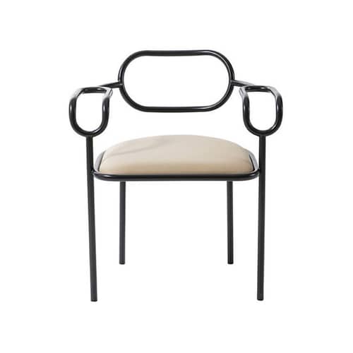 Fauteuil rembourré 01 Chair cuir beige / Shiro Kuramata, 1979 - Cappellini - Cuir beige / Noir - Cuir, Fer verni, Hêtre multicouche, Mousse polyuréthane