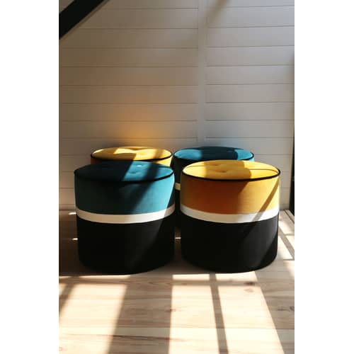 Léo Small Floor cushion textile yellow / Ø 42 x H 43 cm - Velvet - Maison Sarah Lavoine - Ochre - Foam, Velvet, Wood