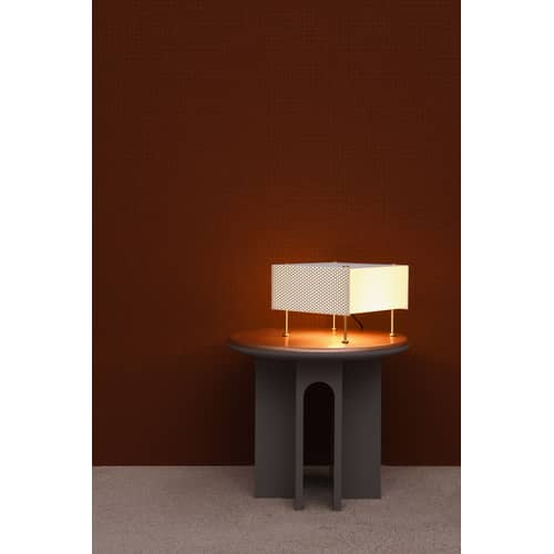 Lampe de table G61 Small métal blanc / Réédition 1959, Pierre Guariche - SAMMODE STUDIO - Blanc & laiton - Laiton brossé, PMMA, Tôle d\'acier perforée