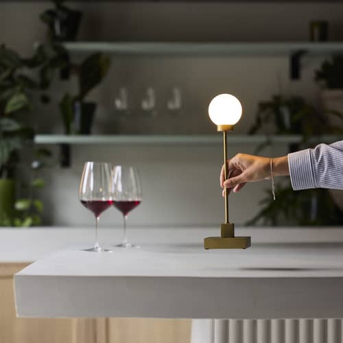 Lampe extérieur sans fil rechargeable Snowball LED / H 33 cm - Northern  - Laiton - Acier inoxydable, Verre soufflé bouche