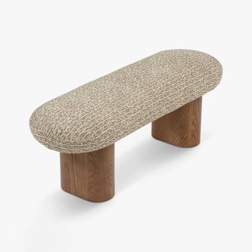 Gepolsterte Bank Popa textil grün / L 132,5 cm - NV GALLERY - Salbeigrün / Nussbaum - Gebeizte Massiveiche, Schaumstoff, Tissu Tweed