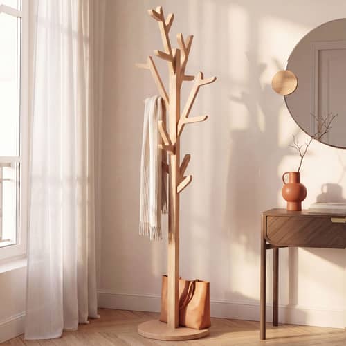 Portemanteau sur pied Ambroise bois naturel / H 180 cm - Hartô - Chêne naturel - Chêne massif, Multiplis plaqué chêne