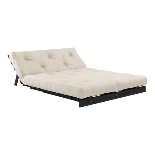 Schlafcouch Roots holz beige / B 140 cm - 3 Positionen / Schwarze Struktur - KARUP - Beige 747 / Schwarz - FSC-zertifizierte, lackierte Massivkiefer, Gewebe, Recycelte Mischfasern, Schaumstoff