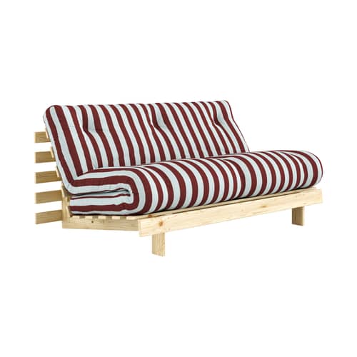 Schlafcouch Roots textil rot / L 160 cm – 3 Positionen / Struktur aus heller Kiefer - KARUP - Bordeaux gestreift / Hellblau (422) - FSC-zertifiziertes Massivholz Kiefer, Gewebe, Schaumstoff