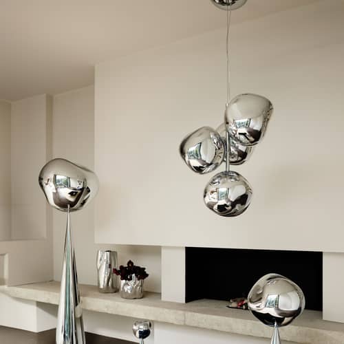 Suspension Melt Chandelier Mini plastique argent / LED / Ø 54 x H 63 cm / Polycarbonate métallisé (change de couleur) - Tom Dixon - Argent - Acier, Polycarbonate soufflé