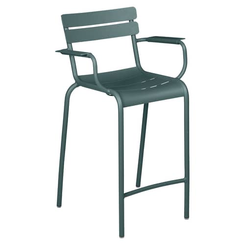 Chaise de bar Luxembourg Bridge métal gris / H 69,5 cm - Accoudoirs - Fermob - Gris orage - Aluminium