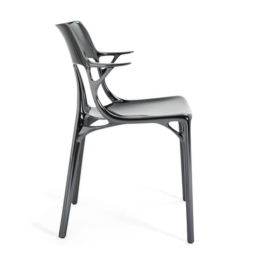 A.I Armchair plastic material silver metal metallic finish applied / Designed by artificial intelligence - 100% recycled - Kartell - Titanium - Recycled thermoplastic technopolymer