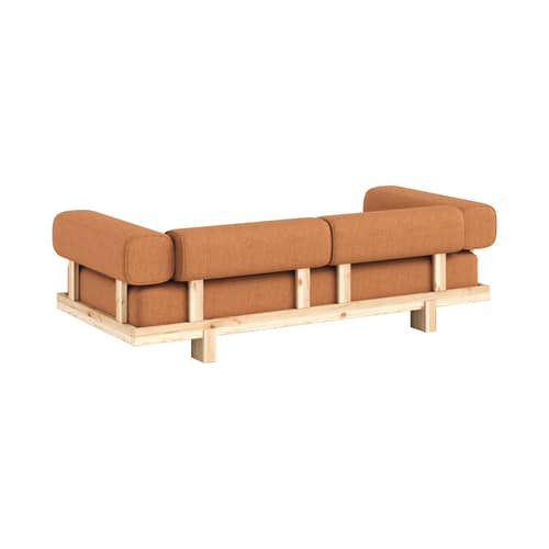 Canapé convertible Stay tissu orange / Lit 1 place - L 214 cm - KARUP - Orange vintage (662) / Pin brut (100) - Mousse haute résilience, Pin massif, Tissu