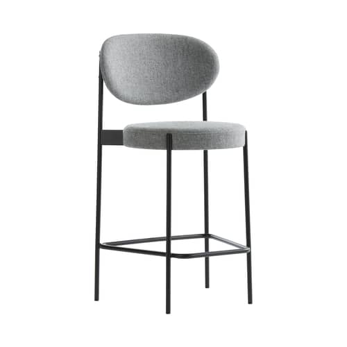 Chaise de bar rembourrée Series 430 tissu gris / H 65 cm - Verner Panton, 1967 - Verpan - Tissu / Gris clair - Acier inoxydable, Mousse, Tissu