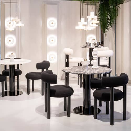Chaise rembourrée Fat Dining noir / Tissu Hallingdal - Tom Dixon - Noir (tissu Hallingdal) / Acier noir - Acier laqué, Mousse moulée, Tissu Hallingdal
