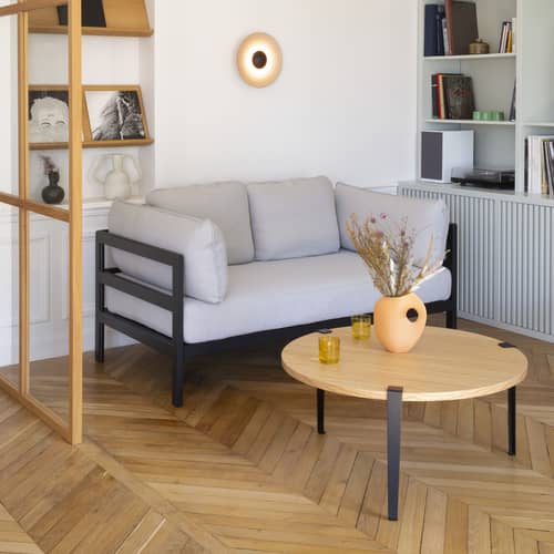 Couchtisch Brooklyn holz natur / Ø 90 x H 43 cm - Massive Eiche - TIPTOE - Graphitschwarz / Eiche - massive Eiche, thermolackierter Stahl