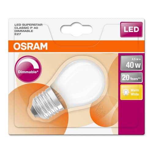 Dimmbare E27 LED-Lampe Mini Globe P45 glas weiß Frosted / 4,8 W (= 40 W) – Warmweiß - Osram - Mattiert - Glas