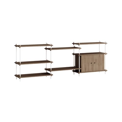 Étagère Shelving System – s.85.3.B bois marron / L 239 x H 85 x Prof. 35 cm - MOEBE - Chêne fumé / Blanc - Acier, MDF placage chêne