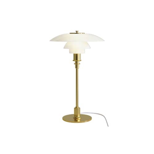 Lampe de table PH 3/2 / 1927 - Louis Poulsen - Blanc / Pied laiton - Laiton, Verre soufflé bouche