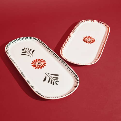 Set de 2 plats Bazaar / 33 x 14 cm - Serax - Vert & rouge - Grès