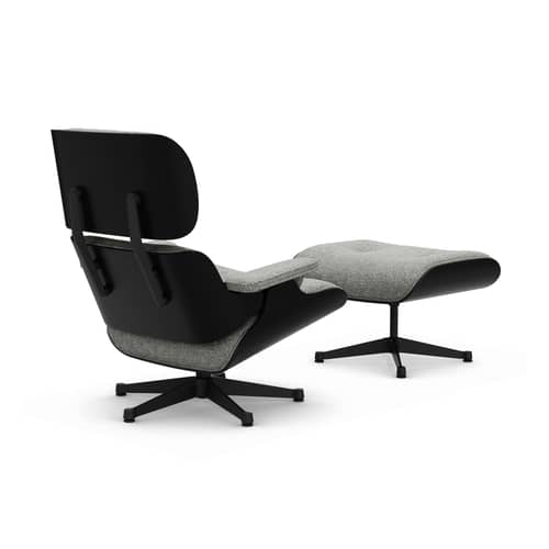 Set fauteuil & repose-pieds Lounge Chair & Ottoman tissu gris / Eames (1956) - Vitra - Châtaignier noir / Gris Salt\'n pepper (tissu Nubia) - Contreplaqué cintré, Mousse polyuréthane, Placage châtaignier laqué, Tissu