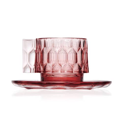 Tasse à café Jellies Family / Set tasse + soucoupe - Kartell - Rose - Technopolymère thermoplastique