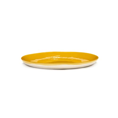 Assiette Feast céramique jaune Medium / Ø 22,5 cm - Serax - Traits / Jaune & blanc - Grès émaillé