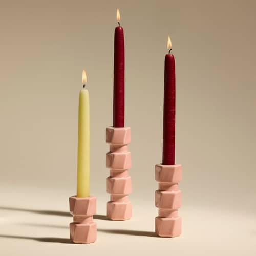 Bougeoir Colonna Grand / H 16.5 cm - Maison Sarah Lavoine - Rose - Céramique émaillée