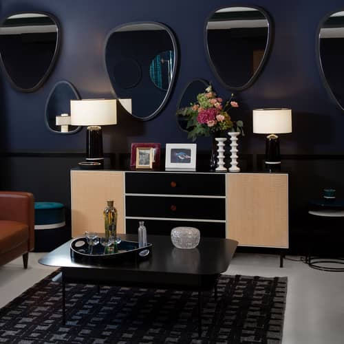 Buffet Essence bois noir / L 180 x H 75 cm - rotin - Maison Sarah Lavoine - Noir & rotin - Bois laqué, Métal, Moelle de rotin