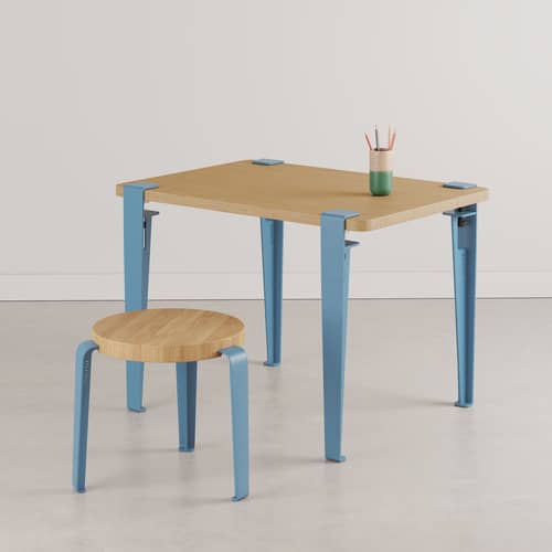 Bureau enfant  / 70 x 50 cm - Chêne - TIPTOE - Chêne / Bleu Baleine - Acier thermolaqué, Chêne massif éco-certifié
