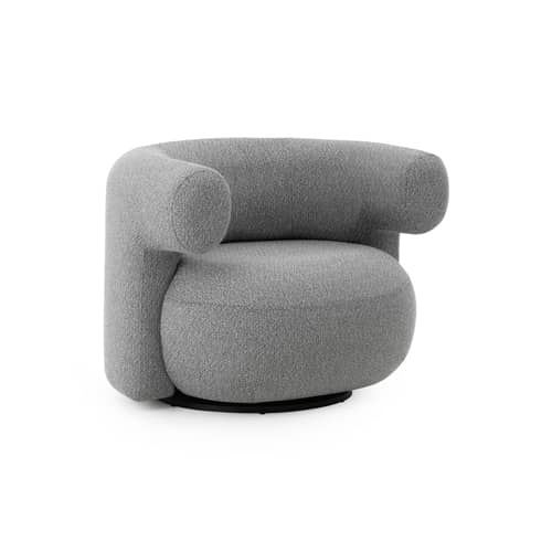 Poltrona girevole Burra Outdoor tessuto grigio - Normann Copenhagen - Grigio (tessuto Wolf wan J617) - Acciaio, Espanso, Legno certificato FSC, Tessuto outdoor