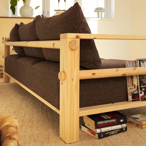 Canapé convertible Bare / Lit 1 place - L 225 cm - KARUP - Brun doux (642) / Pin brut (100) - Mousse haute résilience, Pin massif, Polyester