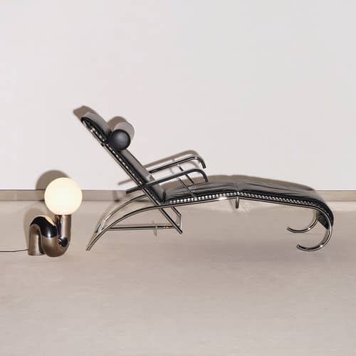 Chaise longue Sandows N°114 / Réédition 1927 - Dossier inclinable - Petite Friture - Noir - Acier chromé, Cuir, Tendeurs élastiques