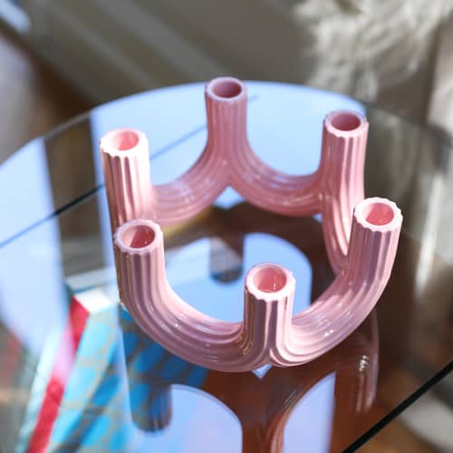 Chandelier Churros céramique rose / Ø 23.5 x H 11 cm / Seconde vie - & klevering - Rose - Céramique