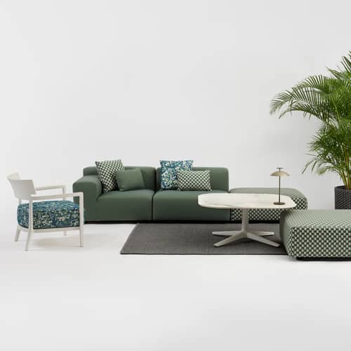 Coussin d\'extérieur Liberty tissu vert / 45 x 45 cm - Kartell - Vert sauge (Liberty Obi Check) -  Ouate, Tissu outdoor