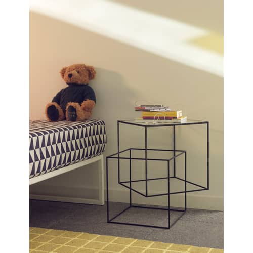 Thin black table End table glass black transparent / Nendo, 2011 - 46 x 47 x H 51 cm - Glass - Cappellini - Transparent / Black structure - Glass, Metal