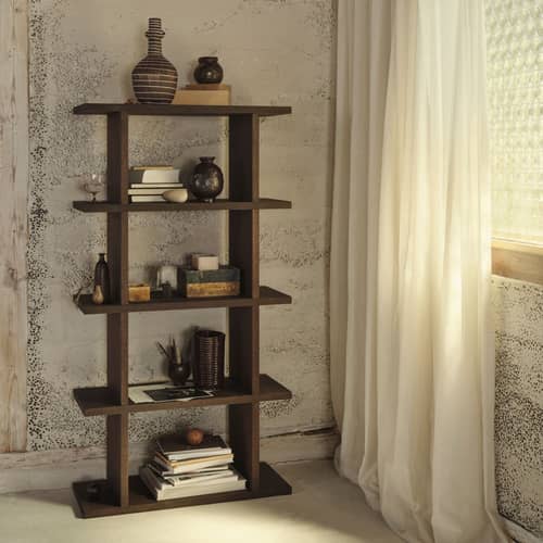 Étagère Kona 1x4 bois marron / L 75 x H 141 cm - Ferm Living - Chêne foncé - MDF plaqué chêne