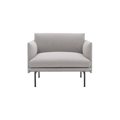 Fauteuil rembourré Outline tissu gris - Muuto - Gris (tissu Clay 12) / Pieds noirs -  Plumes, Aluminium laqué, Mousse haute densité, Tissu Clay