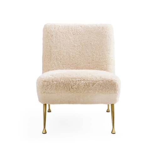 Poltrona imbottita Gainsbourg tessuto bianco / Lana bouclé - Jonathan Adler - Poltrona imbottita Gainsbourg bianca / Lana bouclé - Espanso, Lana bouclé, Ottone